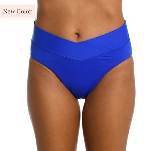 La Blanca Island Goddess Size 10 High Waist Sapphire Blue Swim Bikini Bottom NEW